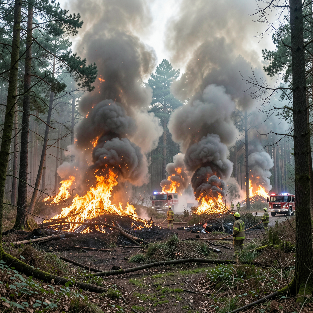 Four large fires erupt in Nuneaton woodland, smoke visible